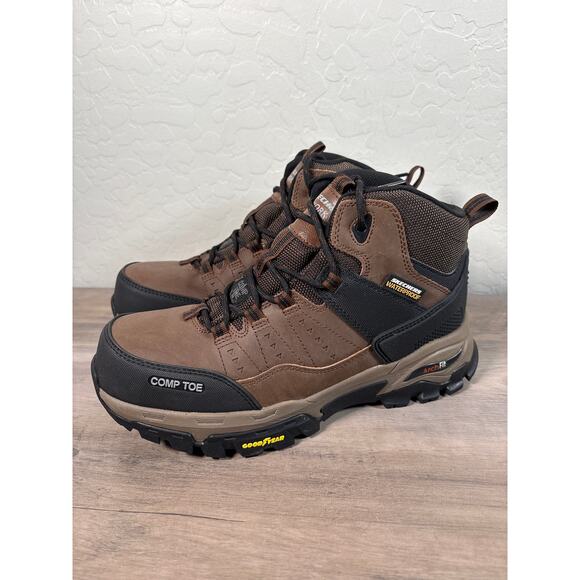 Skechers Arch Fit Tarver Brown Comp‎ Toe Waterproof Work Utility Boots Size 7.5